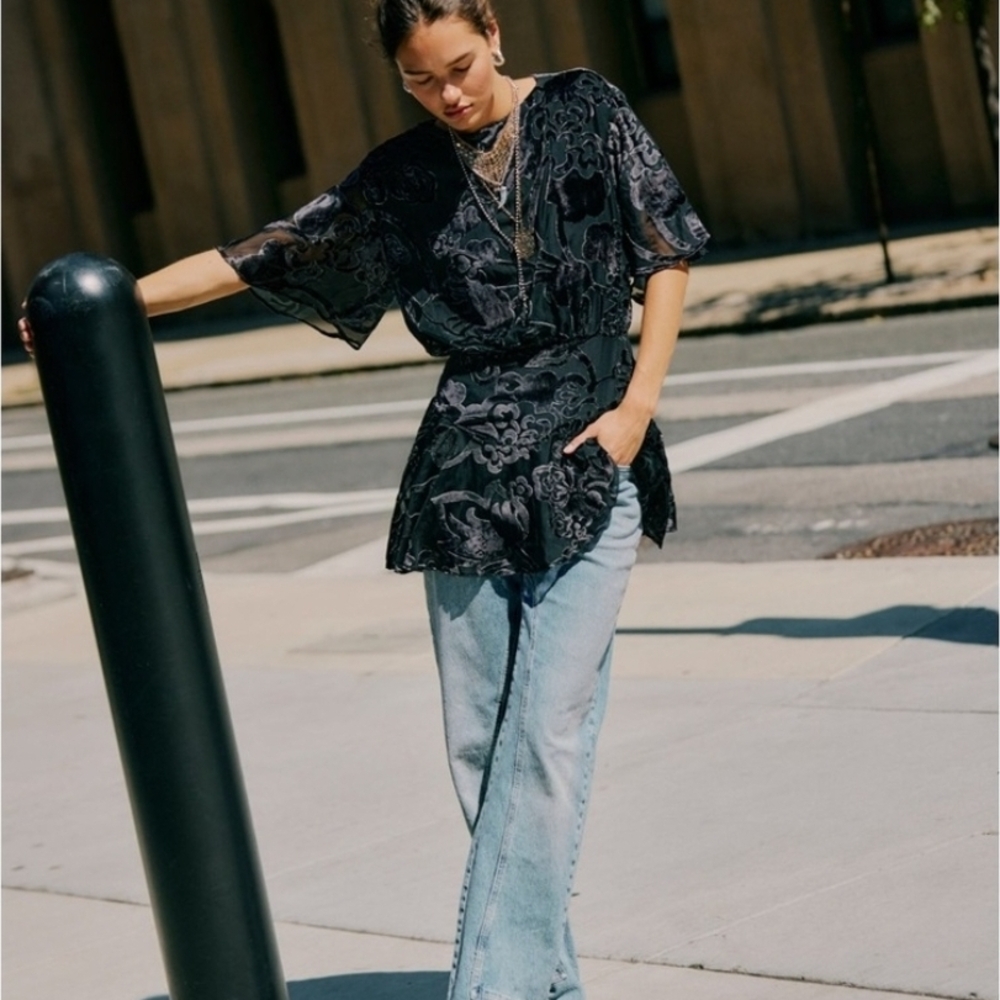 NWT | Free People | Black Burnout Mini Dress | SZ L